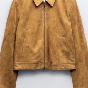 ZARA Cognac Brown Real Suede Leather Jacket